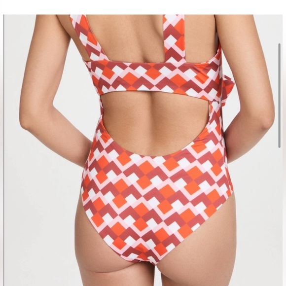 Silvia Tcherassi Canobbio One Piece Bathing Suit  in Geometric Rouge S EUC Red - Picture 2 of 8